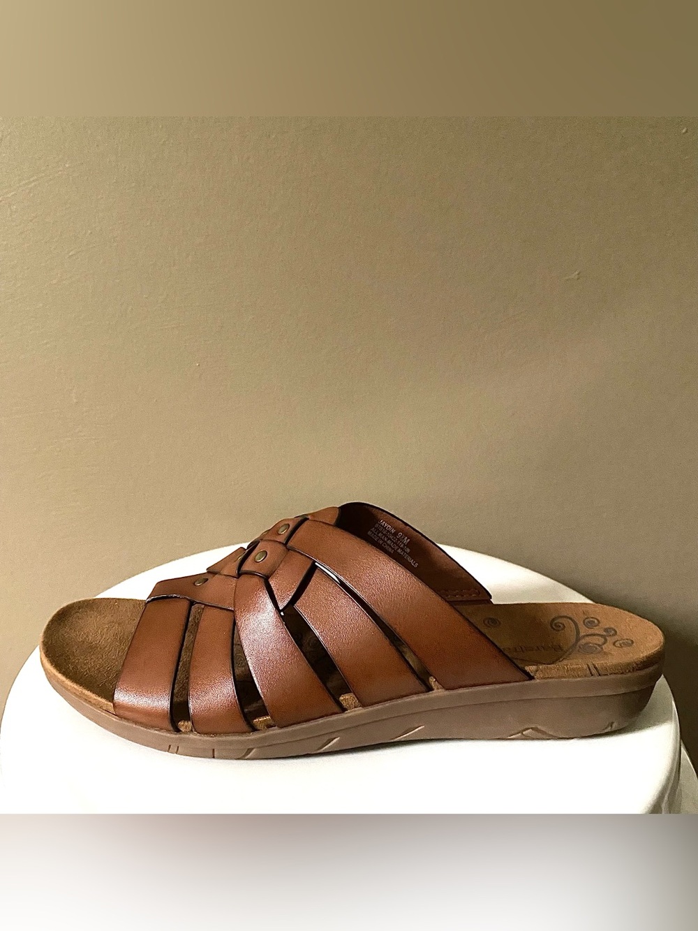 BARETRAPS WOVEN OPEN TOE WEDGE SLIP ON JAYDIN MULES STUDDED SANDALS BOHO Brown